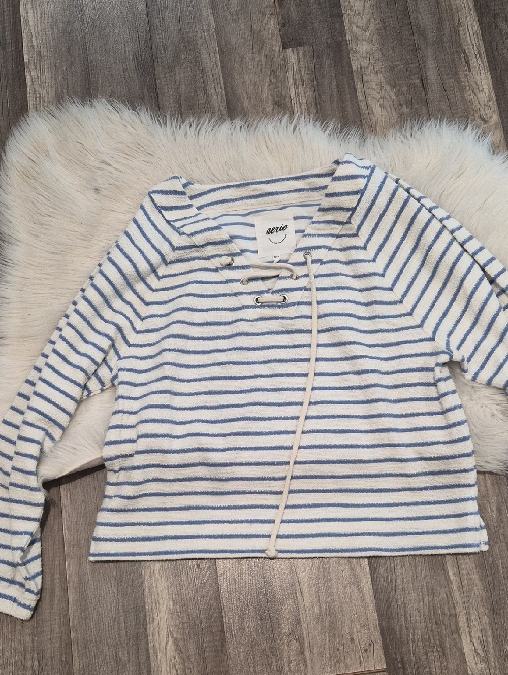 aerie Blue & White Striped Lace-Up Hoodie
